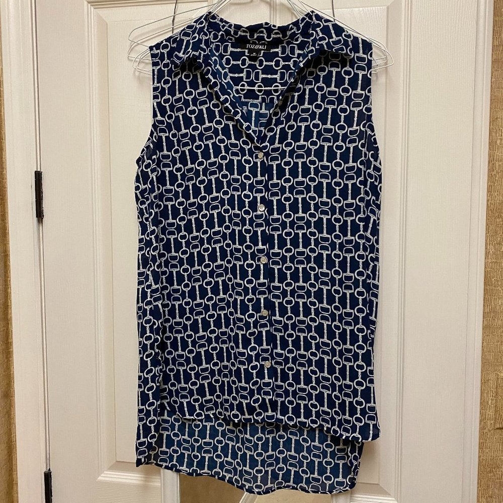 Roz & Ali Sleeveless Button Up collared Tunic Shirt Size M